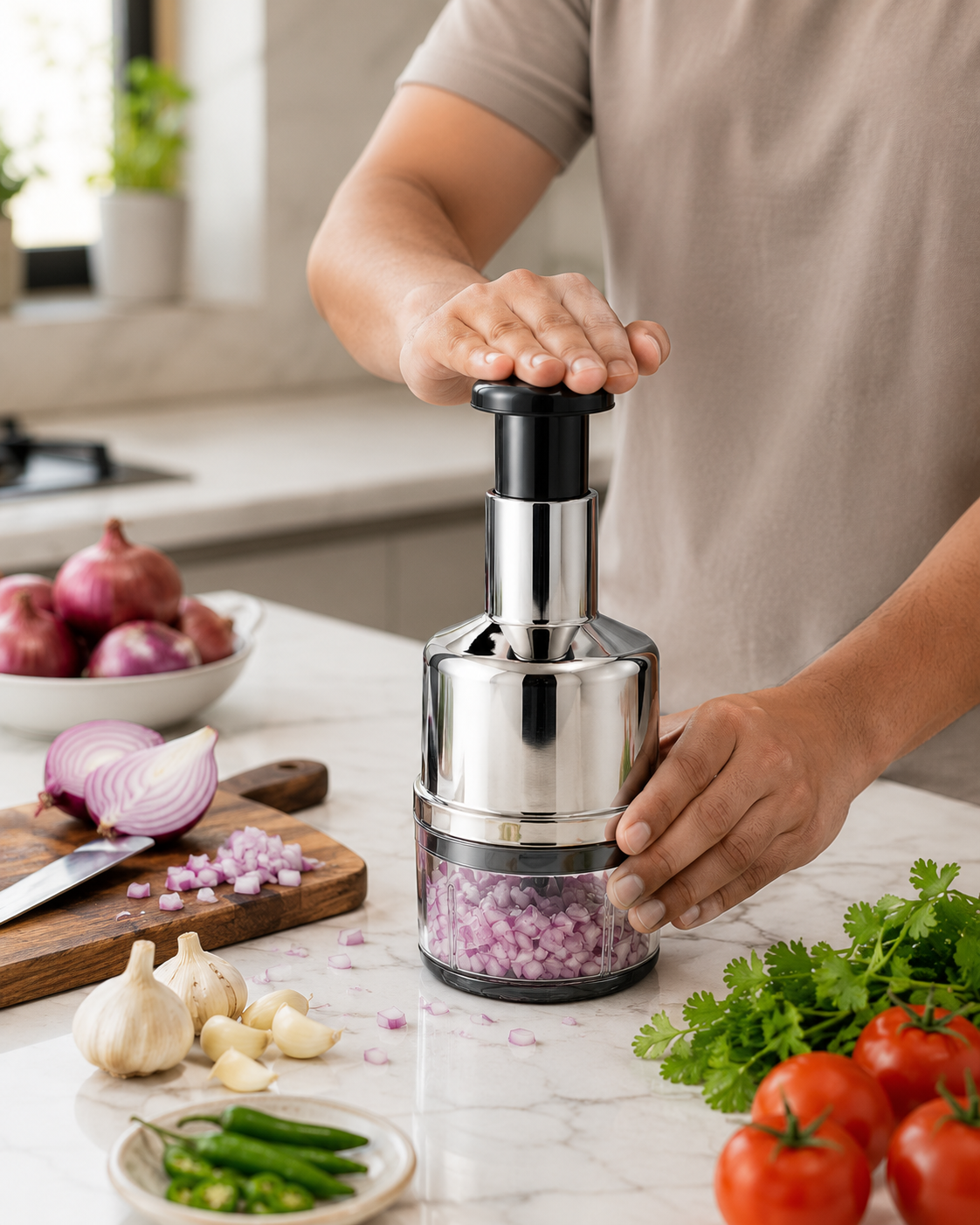 KIVORA Stainless Steel Push Chopper