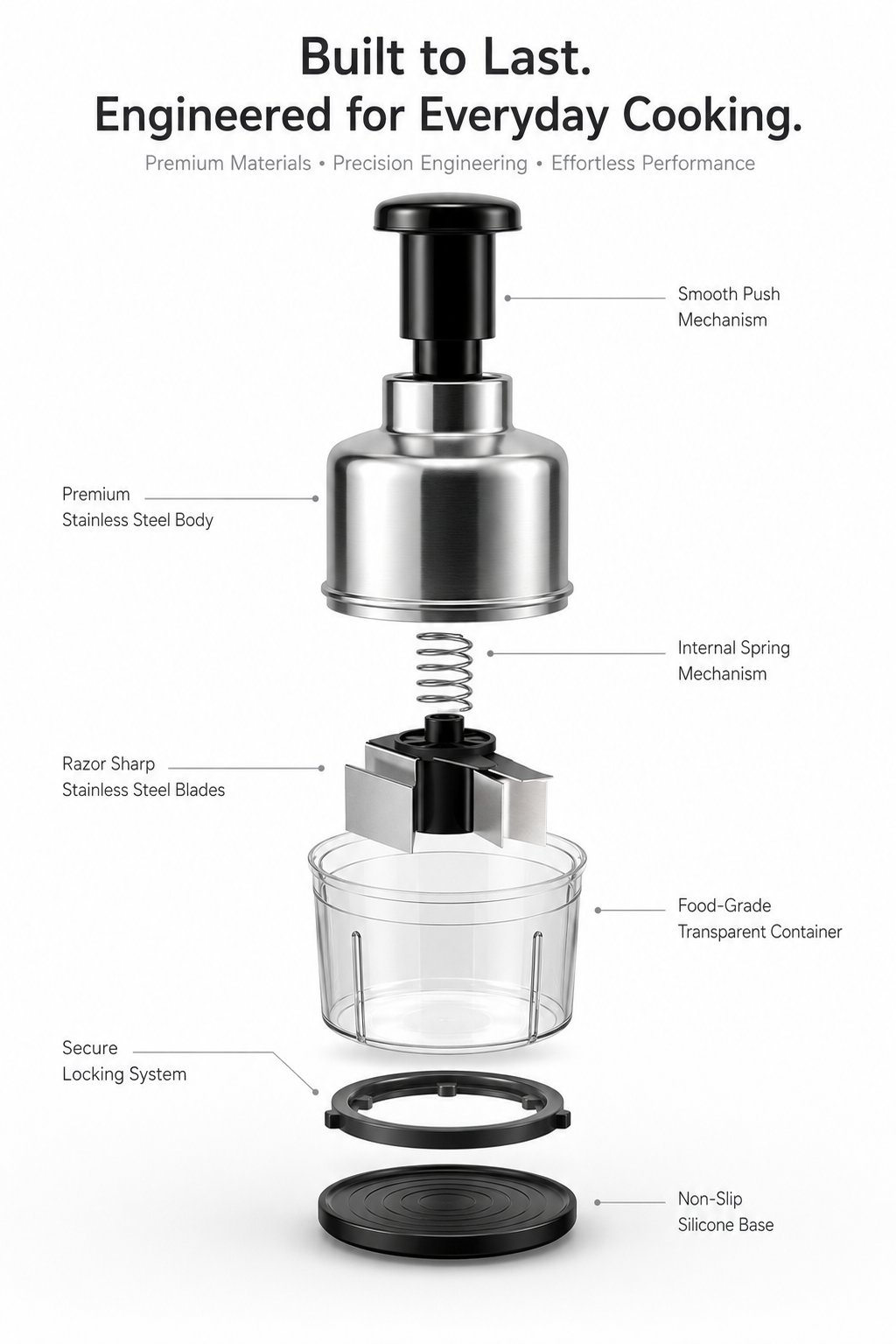 KIVORA Stainless Steel Push Chopper