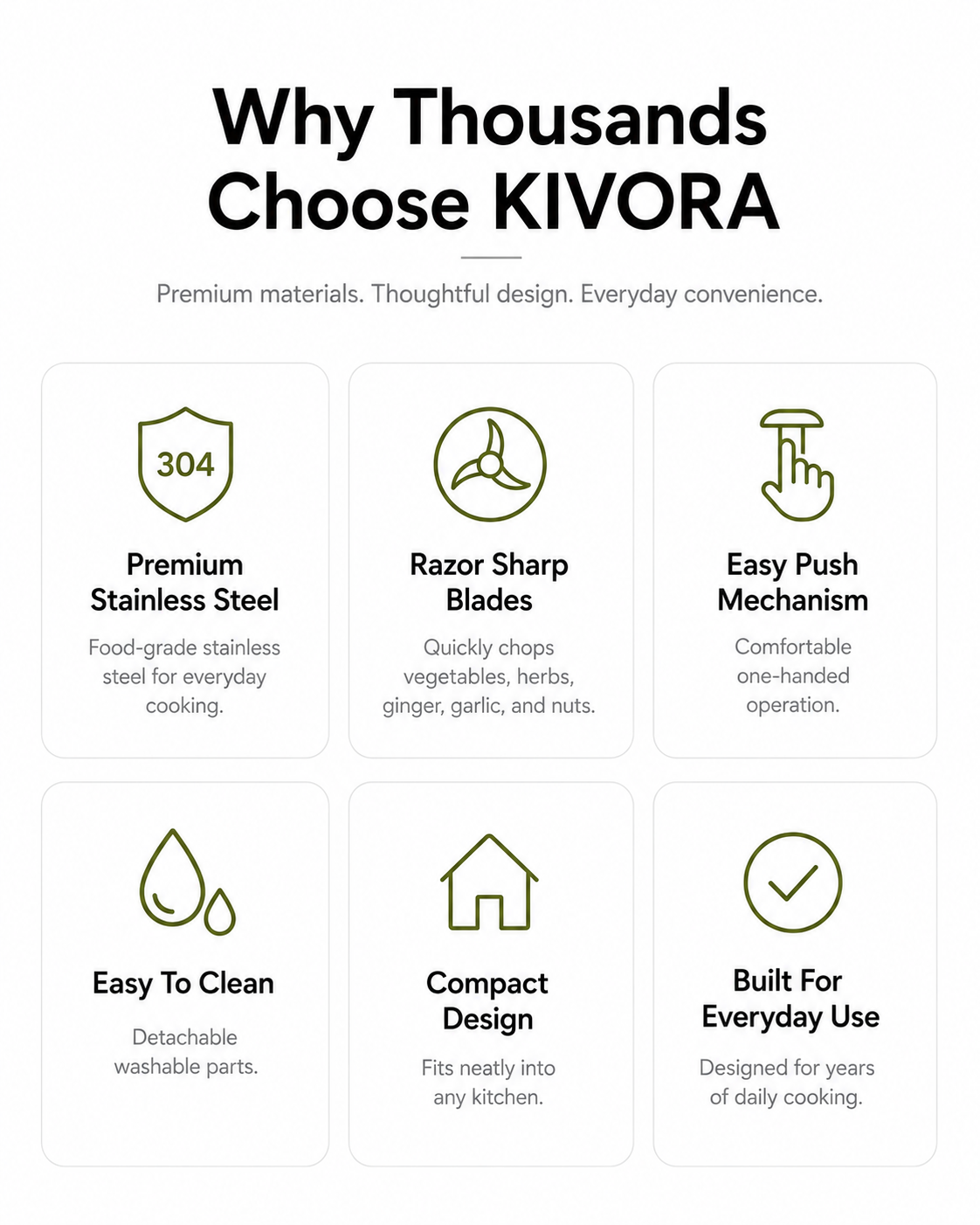 KIVORA Stainless Steel Push Chopper